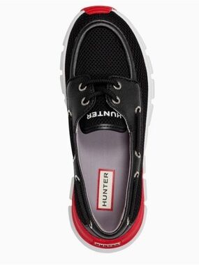 HUNTER WOMEN'S SASA NAUTICAL BOAT SHOES BLACK WHITE RED SIZE 6.5 NWT